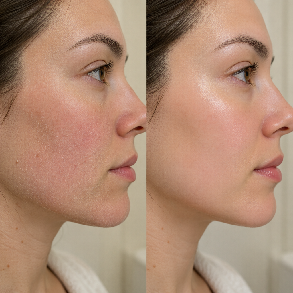 Before and after skin results with filtered shower water